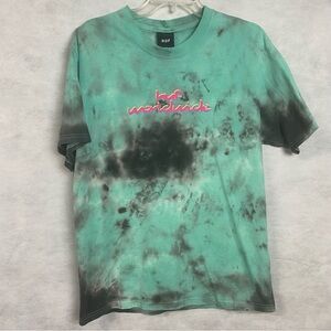 HUF Teal Tie-Dye Short Sleeve Tee with Pink Logo